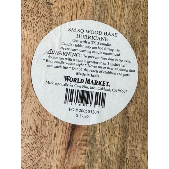 Small Square Glass Hurricane Candle Holder With Wood Base By World Market - Picture 6 of 8